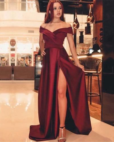 Off the Shoulder Long Prom Dresses with Split Side