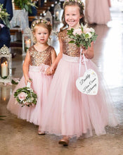 Load image into Gallery viewer, Floor Length Tulle Flower Girl Dresses with Sequins
