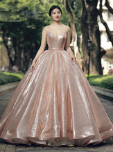 Cargar imagen en el visor de la galería, Sheer Neck Rose Sequins Prom Dresses Birthday Dresses