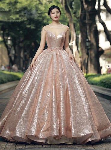 Sheer Neck Rose Sequins Prom Dresses Birthday Dresses