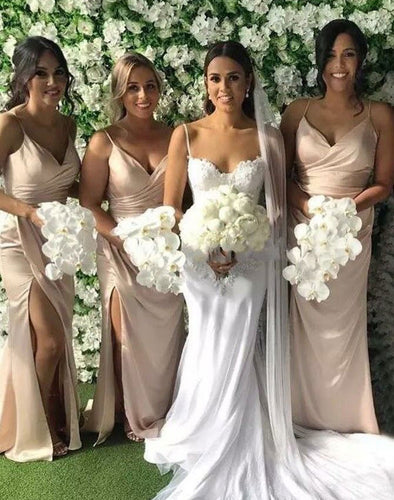 Spaghetti Straps Slit Side Bridesmaid Dresses for Wedding