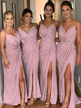 Cargar imagen en el visor de la galería, Spaghetti Straps Slit Side Bridesmaid Dresses for Wedding Party