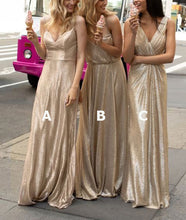 Load image into Gallery viewer, Spaghetti Straps/V Neck Bridesmaid Dresses for Wedding Party