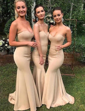 Load image into Gallery viewer, Strapless Mermaid Long Nude Bridesmaid Dresses for Wedding