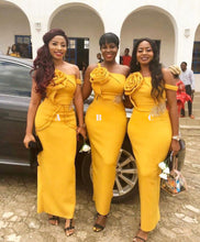 Load image into Gallery viewer, South Africa Yellow/Mustard Mermaid Bridesmaid Dresses Long with Handmade Flower