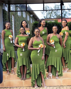 South Africa Hi Low Olive Green Bridesmaid Dresses for Wedding