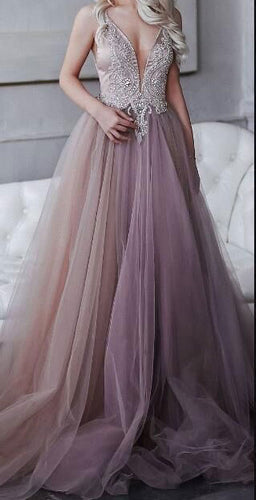 Elegant Spaghetti Straps Prom Dresses Tulle Long Evening Gowns