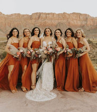 Load image into Gallery viewer, Spaghetti Straps Burnt Orange Bridesmaid Dresses Long HN005
