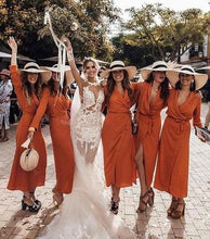 Laden Sie das Bild in den Galerie-Viewer, Ankle Length Burnt Orange Bridesmaid Dresses with Sleeves