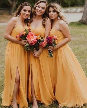 Spaghetti Straps Split Side Bridesmaid Dresses for Wedding
