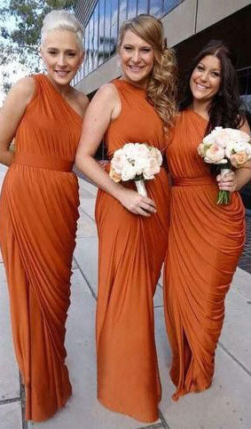 One Shoulder Burnt Orange Bridesmaid Dresses for Wedding Party