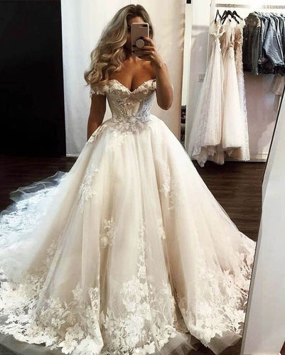 Off the Shoulder Wedding Dresses Bridal Gown with Appliques