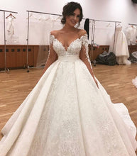 Load image into Gallery viewer, V Neck Wedding Dresses Bridal Gown with Full Sleeves