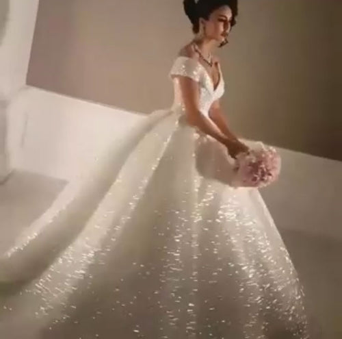 Sparkly Off the Shoulder Wedding Dresses Bridal Gown