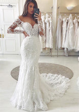 Load image into Gallery viewer, V Neck Sheath Wedding Dresses Bridal Gown with Full Sleeves