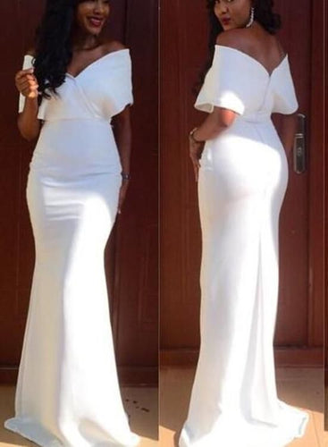 Off the Shoulder Sheath Prom Dresses White Gowns for Women