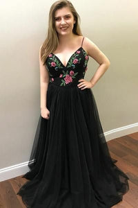 Spaghetti Straps Tulle Long Prom Dresses with Appliques