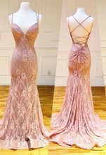 Laden Sie das Bild in den Galerie-Viewer, Spaghetti Straps Lace Prom Dresses Long Evening Gown