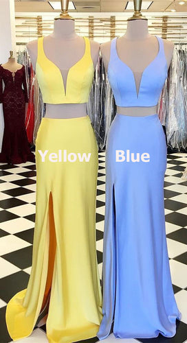 Two Piece Spaghetti Straps Prom Dresses with Split Side