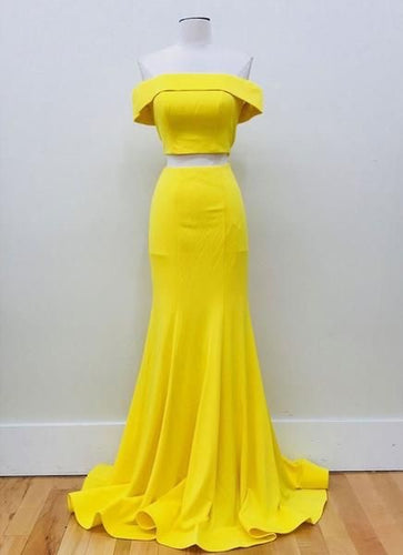 Two Piece Yellow Mermaid Prom Dresses for Women MI006