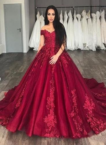 Off the Shoulder Prom Dresses with Appliques Princess Gowns
