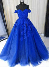 Load image into Gallery viewer, Off the Shoulder Tulle Prom Dresses with Appliques Quinceanera Gowns