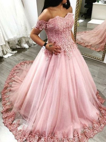 Off the Shoulder Pink Prom Dresses Birthday Dresses with Appliques