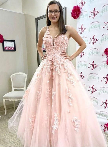 Spaghetti Straps Long Prom Dresses with 3D Flowers