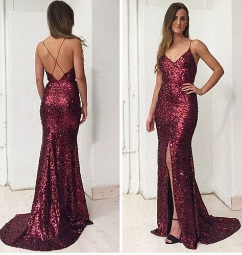 Spaghetti Straps Split Side Long Prom Dresses for Women