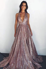 Load image into Gallery viewer, Halter Deep V Neck Long Prom Dresses for Women