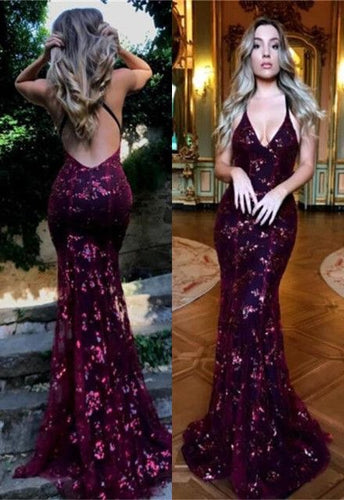 V Neck Criss Cross Mermaid Prom Dresses for Women