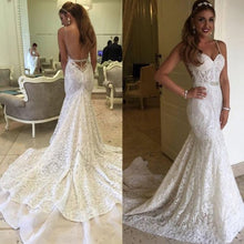 Laden Sie das Bild in den Galerie-Viewer, Spaghetti Straps Mermaid Wedding Dresses Bridal Gown with Appliques Beads