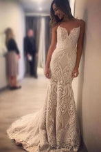 Load image into Gallery viewer, Spaghetti Straps Mermaid Wedding Dresses Bridal Gown with Appliques