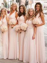 Laden Sie das Bild in den Galerie-Viewer, Halter Long Bridesmaid Dresses Waist with Rhinestones