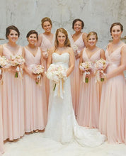 Load image into Gallery viewer, V Neck Chiffon Long Bridesmaid Dresses for Wedding Party