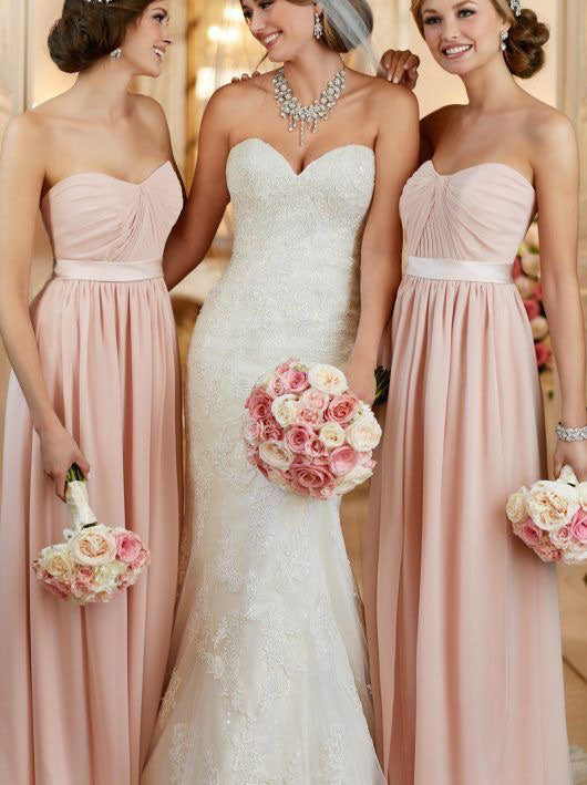 Sweetheart Chiffon Long Bridesmaid Dresses for Wedding Party