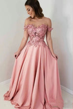 Load image into Gallery viewer, Off the Shoulder Coral Prom Dresses with Lace