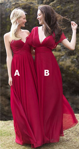 Elegant Red Long Bridesmaid Dresses for Wedding Party