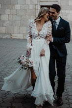 Load image into Gallery viewer, Charming Deep V Neck Wedding Dresses Bridal Gowns with 3D Flowers