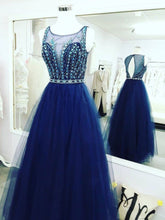 Carica l&#39;immagine nel visualizzatore di Gallery, Round Tulle Prom Dresses Floor Length with Rhinestones