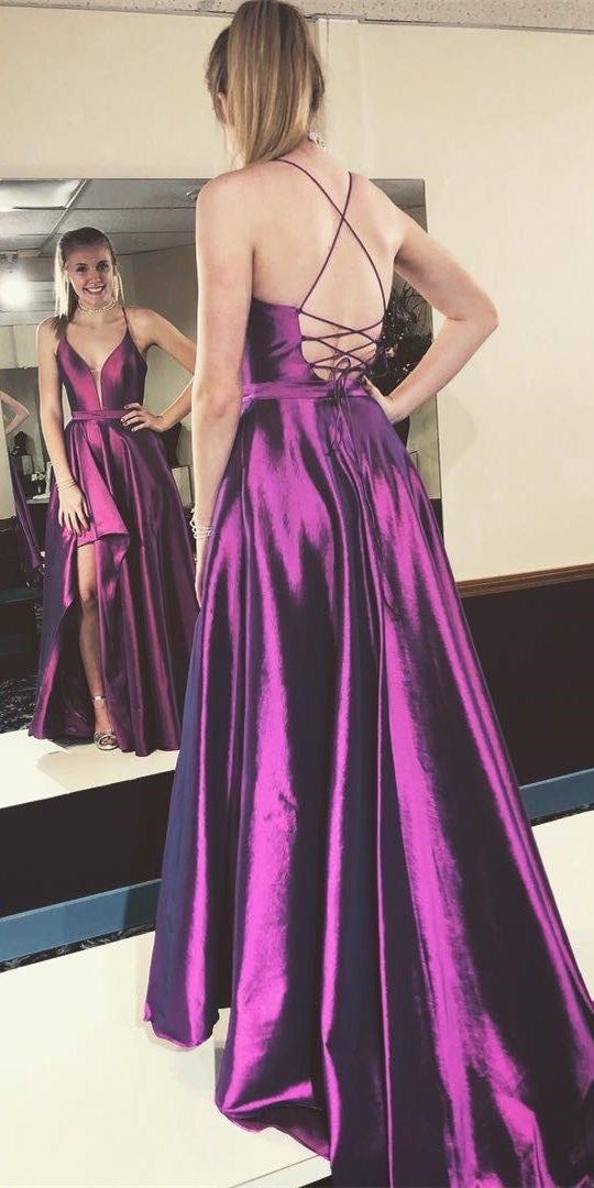 purple formal dresses under 100 V Neck Criss Cross Long Purple Prom Dresses Under 100