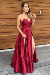 Spaghetti Straps Slit Side Long Prom Dresses Under 100