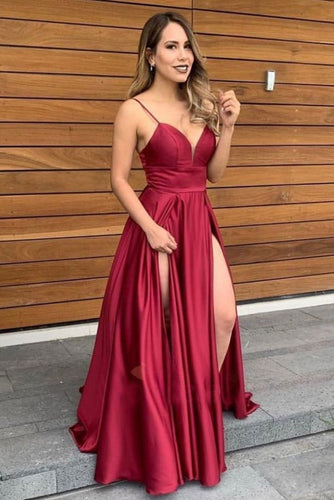 Spaghetti Straps Slit Side Long Prom Dresses Under 100