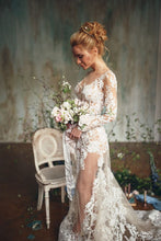 Load image into Gallery viewer, V Neck Lace Wedding Dresses Bridal Gown with Appliques Lace