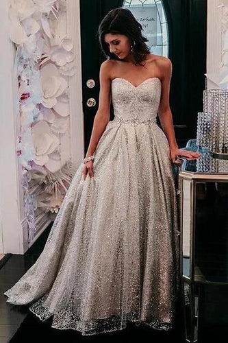 Strapless Grey Sparkly Prom Dresses Long Gowns for Women