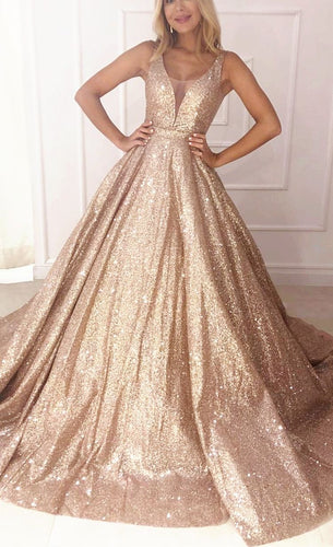 Sparkly V Neck Long Prom Dresses for Party MJ008