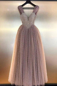 Off the Shoulder Tulle Long Prom Dresses with Peals