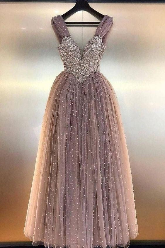 Off the Shoulder Tulle Long Prom Dresses with Peals