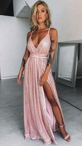 Sexy Sparkly Long Prom Dresses with Slit Side