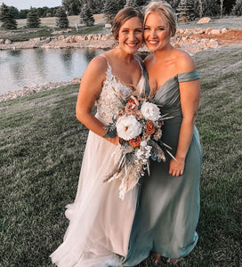 Off the Shoulder Sage Bridesmaid Dresses under 100